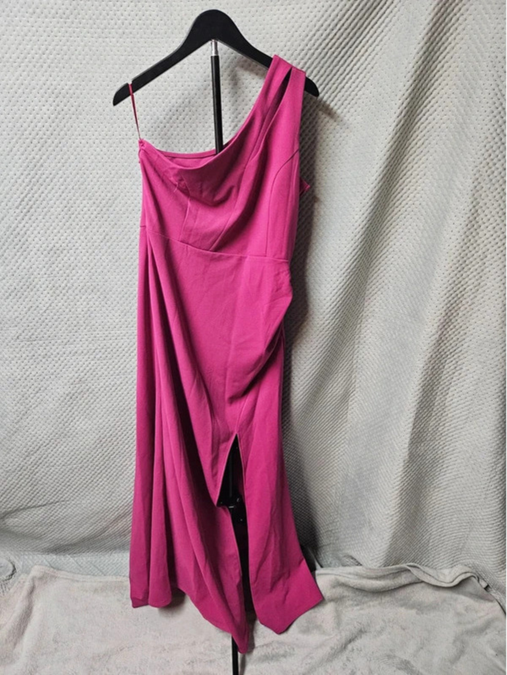 Womens L Hot Pink One Shoulder Maxi Dress Formal Evening Gown